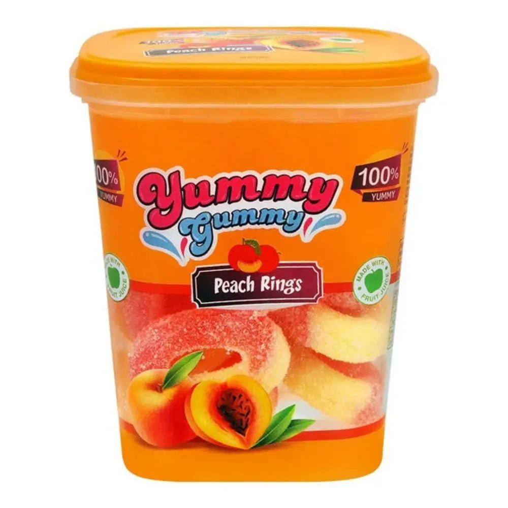 Yummy Gummy Atomic Peaches 175g Tub is a premium product available at best price in Pakistan at Elite Grocery Store